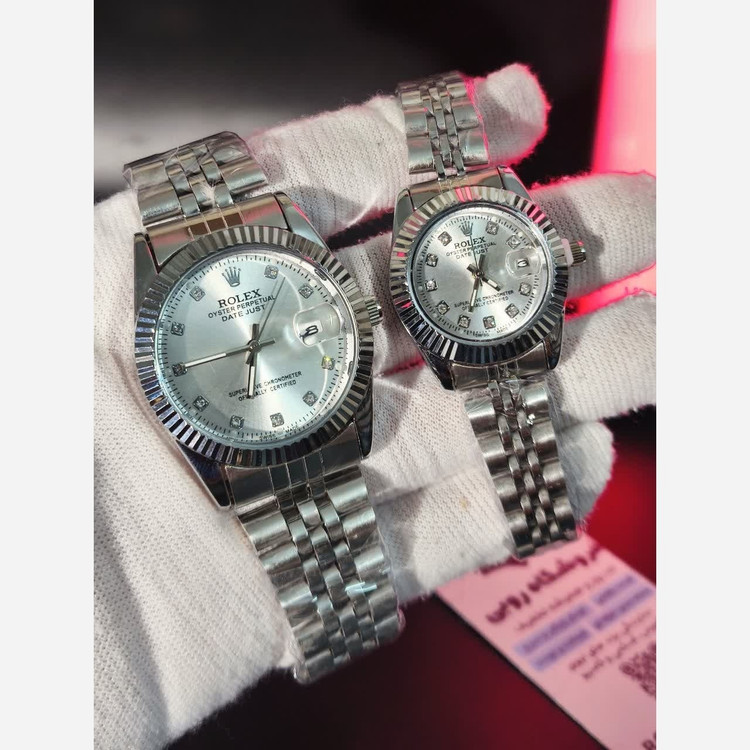 ست ساعت رولکس دیت جاست زنانه و مردانه ROLEX Date just نقره ای سفید