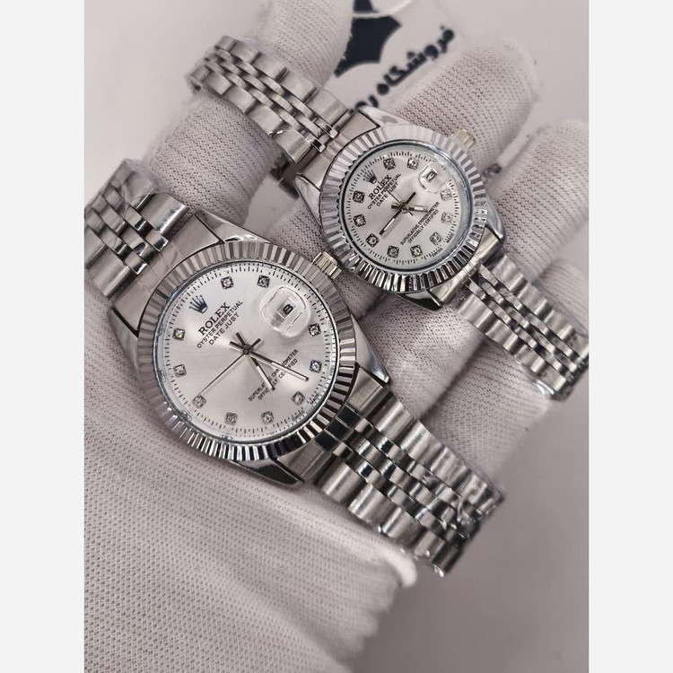 ست ساعت رولکس دیت جاست زنانه و مردانه ROLEX Date just نقره ای سفید