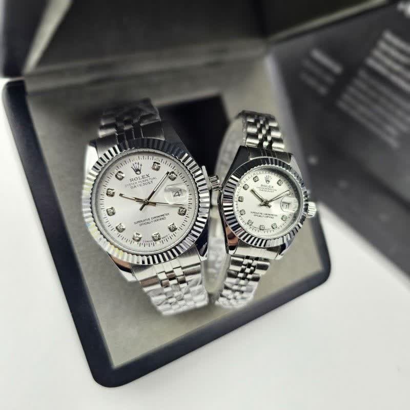 ست ساعت رولکس دیت جاست زنانه و مردانه ROLEX Date just نقره ای سفید