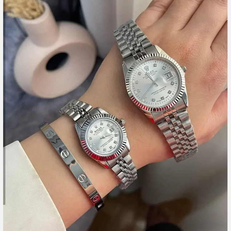 ست ساعت رولکس دیت جاست زنانه و مردانه ROLEX Date just نقره ای سفید