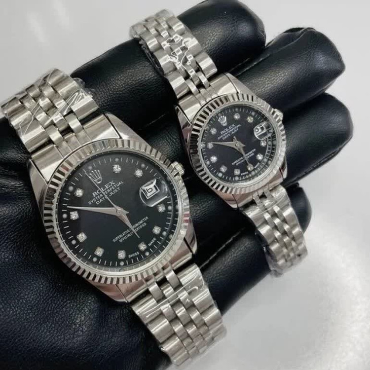 ست ساعت رولکس دیت جاست زنانه و مردانه ROLEX Date just نقره ای مشکی