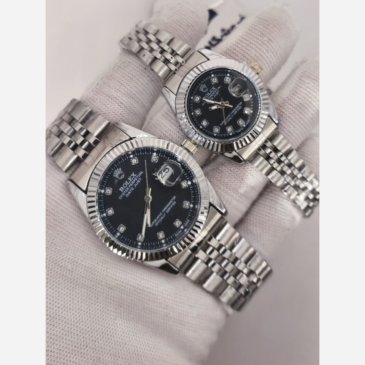 ست ساعت رولکس دیت جاست زنانه و مردانه ROLEX Date just نقره ای مشکی