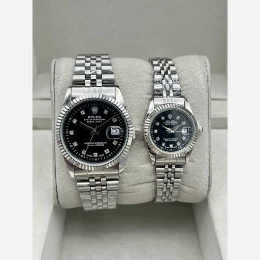 ست ساعت رولکس دیت جاست زنانه و مردانه ROLEX Date just نقره ای مشکی