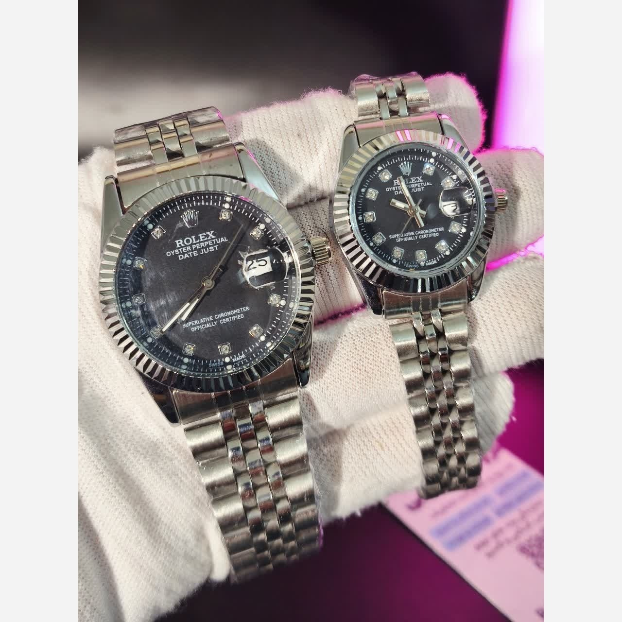 ست ساعت رولکس دیت جاست زنانه و مردانه ROLEX Date just نقره ای مشکی