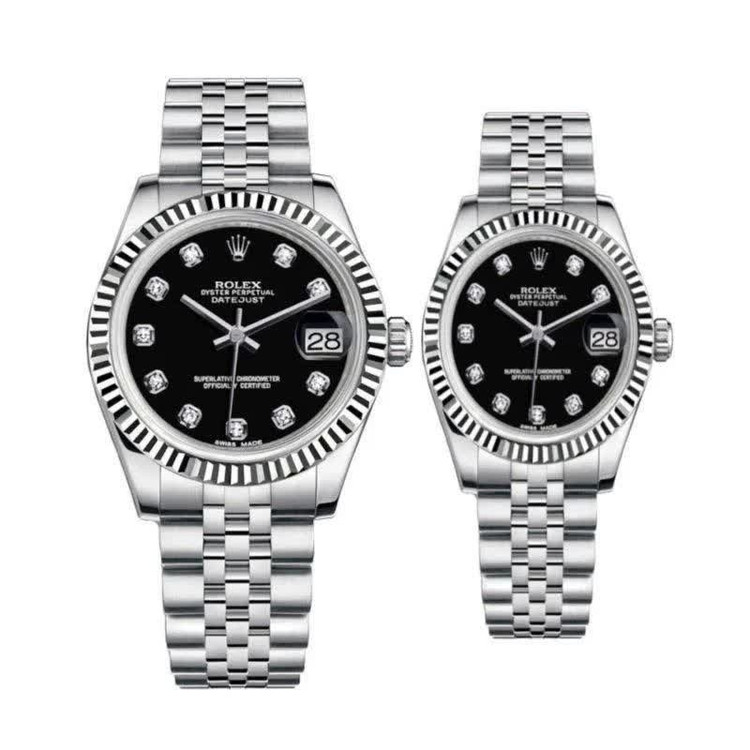 ست ساعت رولکس دیت جاست زنانه و مردانه ROLEX Date just نقره ای مشکی