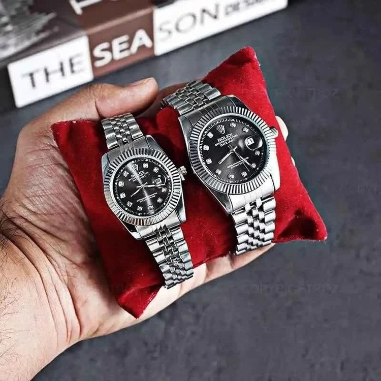 ست ساعت رولکس دیت جاست زنانه و مردانه ROLEX Date just نقره ای مشکی
