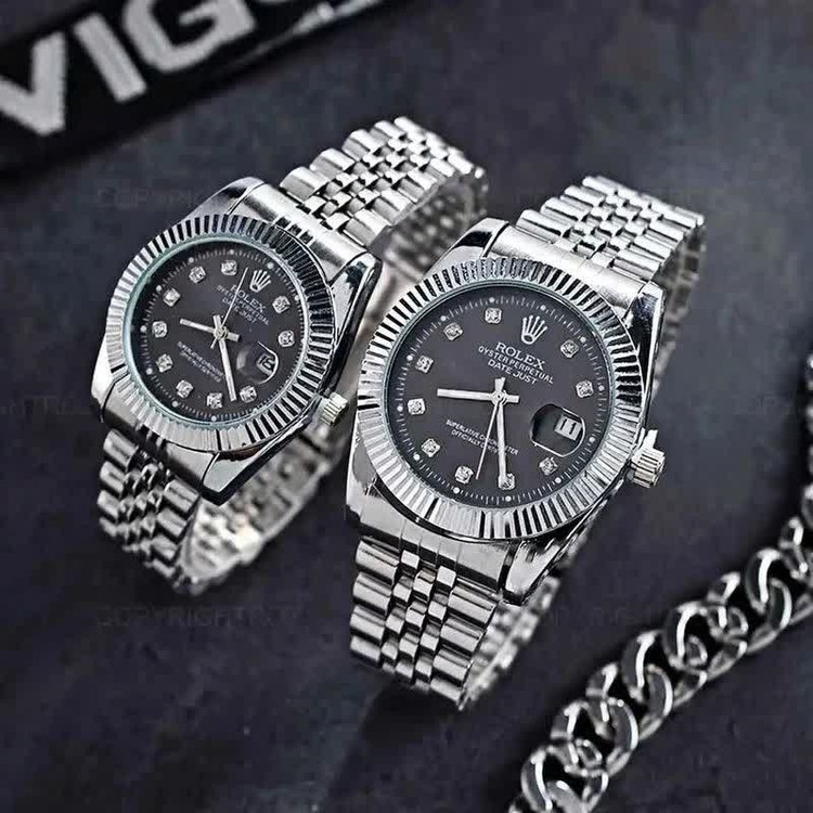 ست ساعت رولکس دیت جاست زنانه و مردانه ROLEX Date just نقره ای مشکی