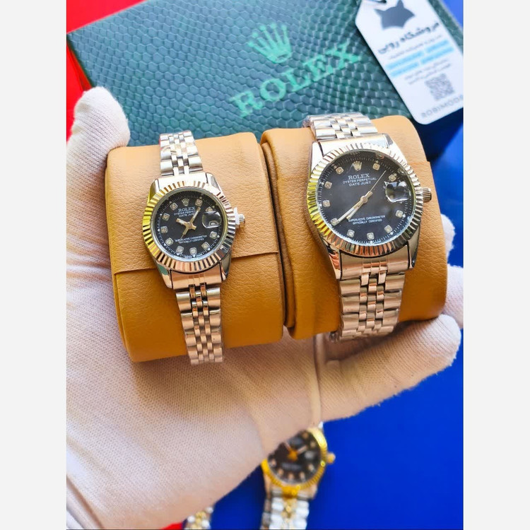ست ساعت رولکس دیت جاست زنانه و مردانه ROLEX Date just نقره ای مشکی