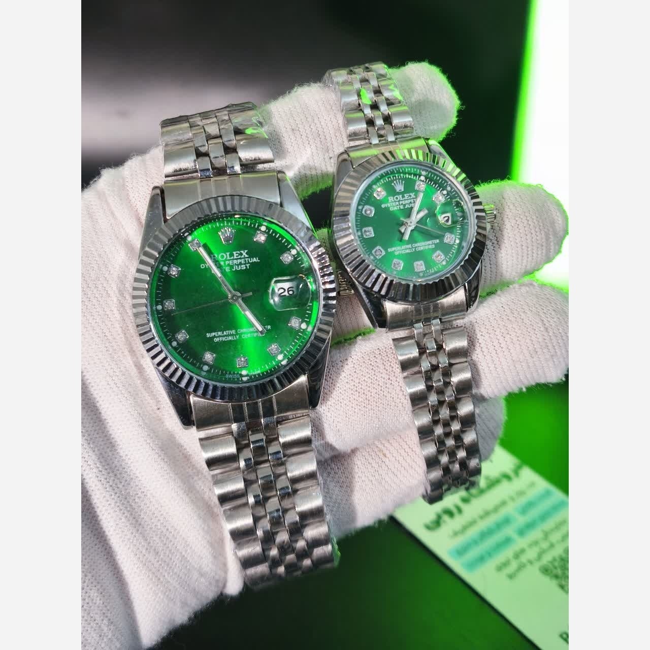 ست ساعت رولکس دیت جاست زنانه و مردانه ROLEX Date just نقره ای سبز