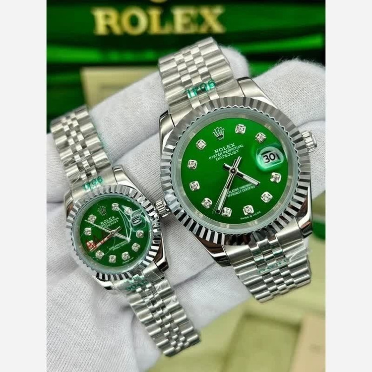 ست ساعت رولکس دیت جاست زنانه و مردانه ROLEX Date just نقره ای سبز