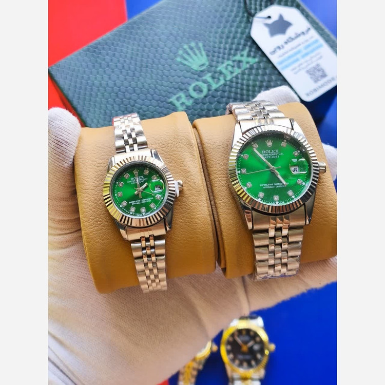 ست ساعت رولکس دیت جاست زنانه و مردانه ROLEX Date just نقره ای سبز