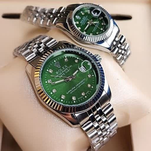 ست ساعت رولکس دیت جاست زنانه و مردانه ROLEX Date just نقره ای سبز