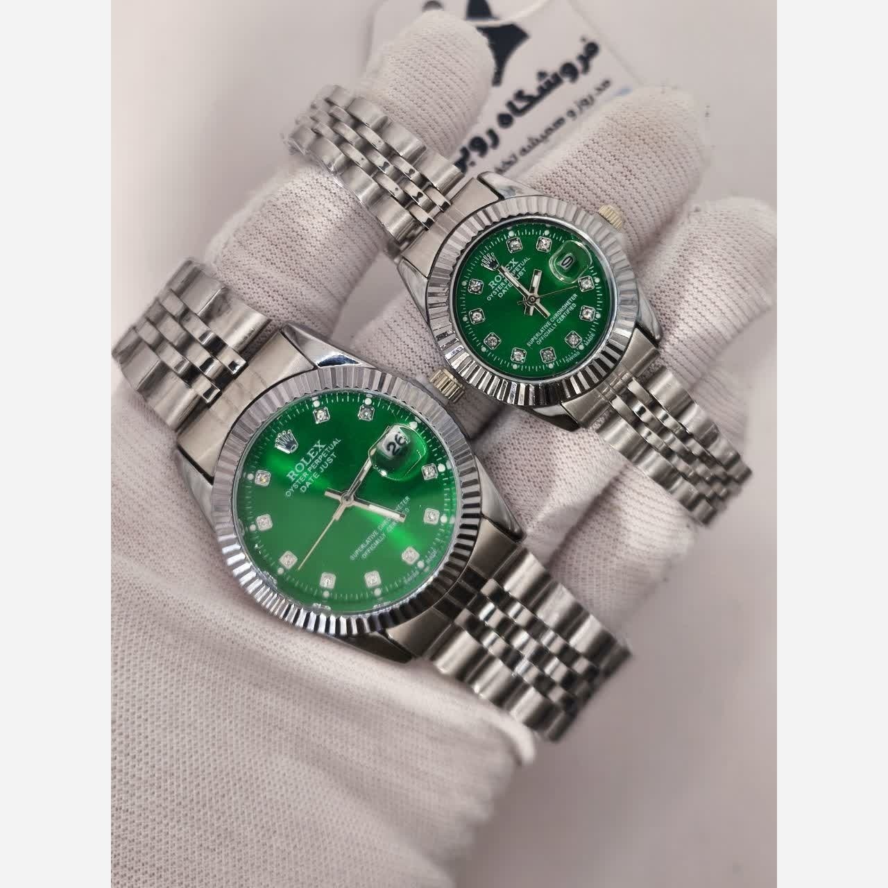 ست ساعت رولکس دیت جاست زنانه و مردانه ROLEX Date just نقره ای سبز