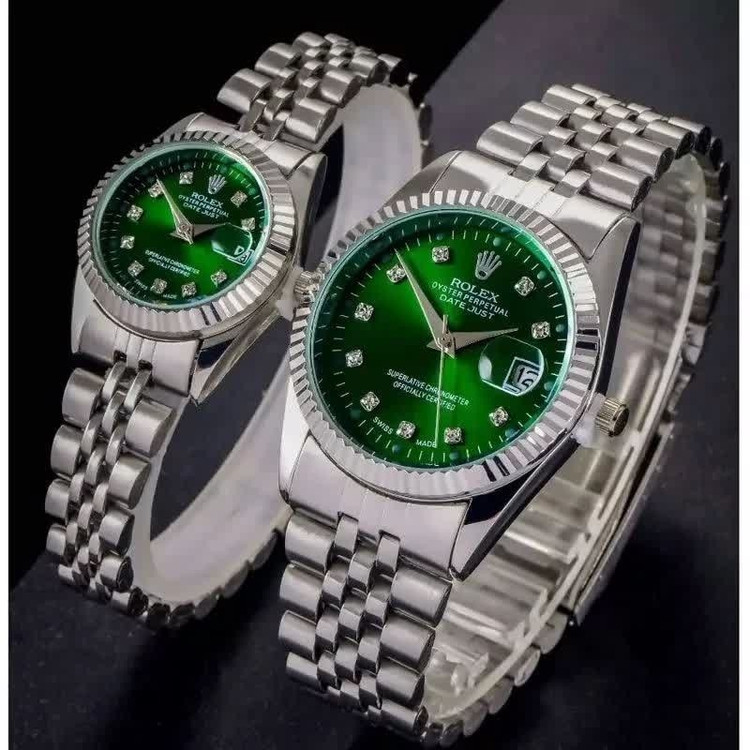 ست ساعت رولکس دیت جاست زنانه و مردانه ROLEX Date just نقره ای سبز