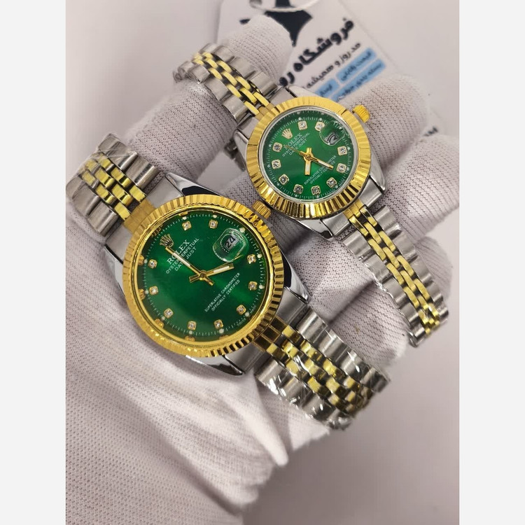 ست ساعت رولکس دیت جاست زنانه و مردانه ROLEX Date just رگه طلایی سبز