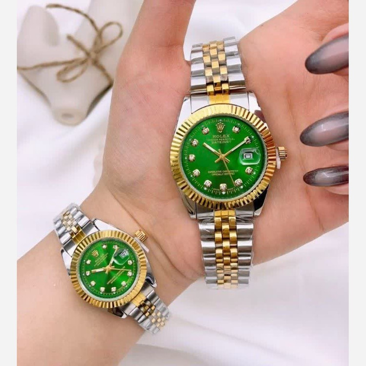 ست ساعت رولکس دیت جاست زنانه و مردانه ROLEX Date just رگه طلایی سبز