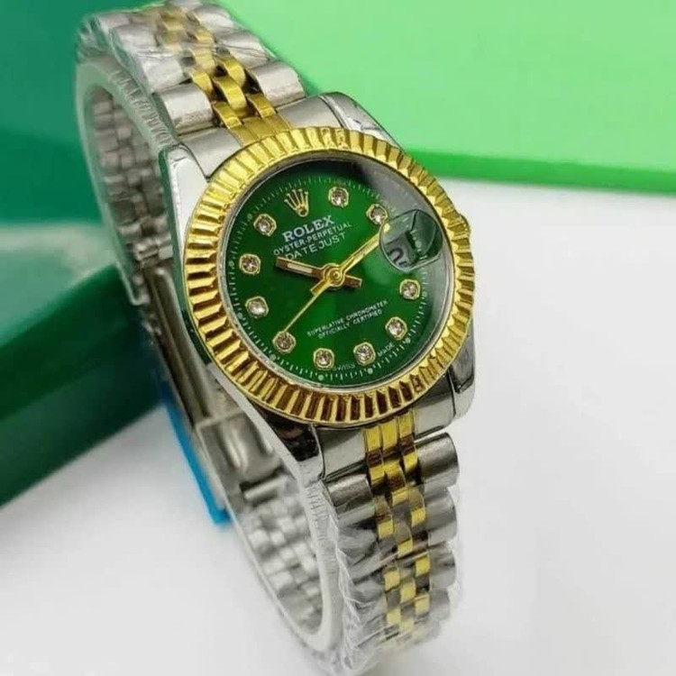 ست ساعت رولکس دیت جاست زنانه و مردانه ROLEX Date just رگه طلایی سبز
