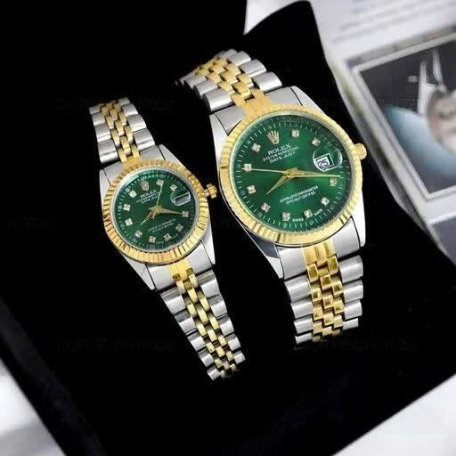 ست ساعت رولکس دیت جاست زنانه و مردانه ROLEX Date just رگه طلایی سبز