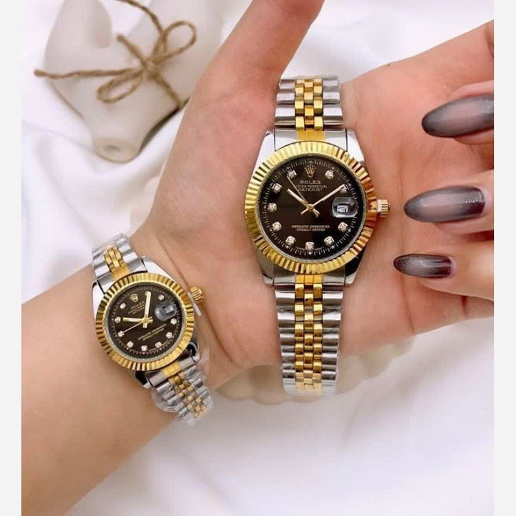 ست ساعت رولکس دیت جاست زنانه و مردانه ROLEX Date just رگه طلایی مشکی