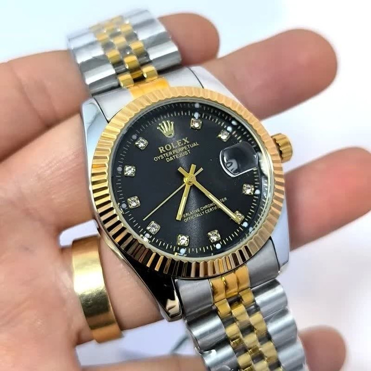 ست ساعت رولکس دیت جاست زنانه و مردانه ROLEX Date just رگه طلایی مشکی