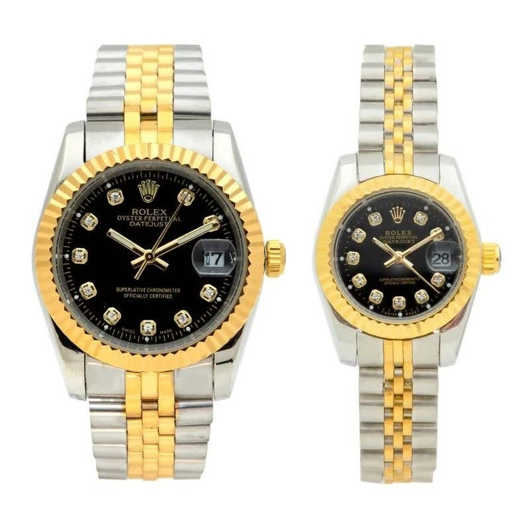 ست ساعت رولکس دیت جاست زنانه و مردانه ROLEX Date just رگه طلایی مشکی