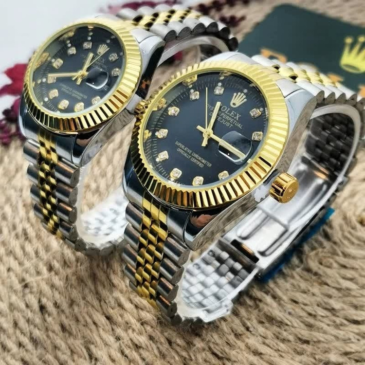 ست ساعت رولکس دیت جاست زنانه و مردانه ROLEX Date just رگه طلایی مشکی