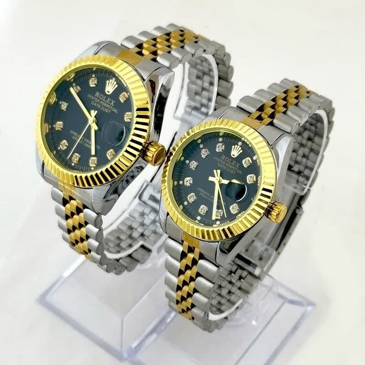 ست ساعت رولکس دیت جاست زنانه و مردانه ROLEX Date just رگه طلایی مشکی