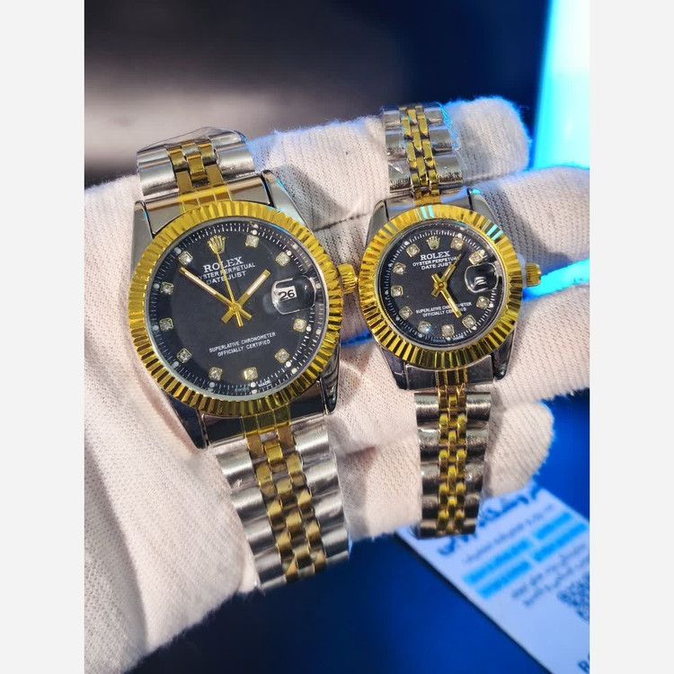 ست ساعت رولکس دیت جاست زنانه و مردانه ROLEX Date just رگه طلایی مشکی