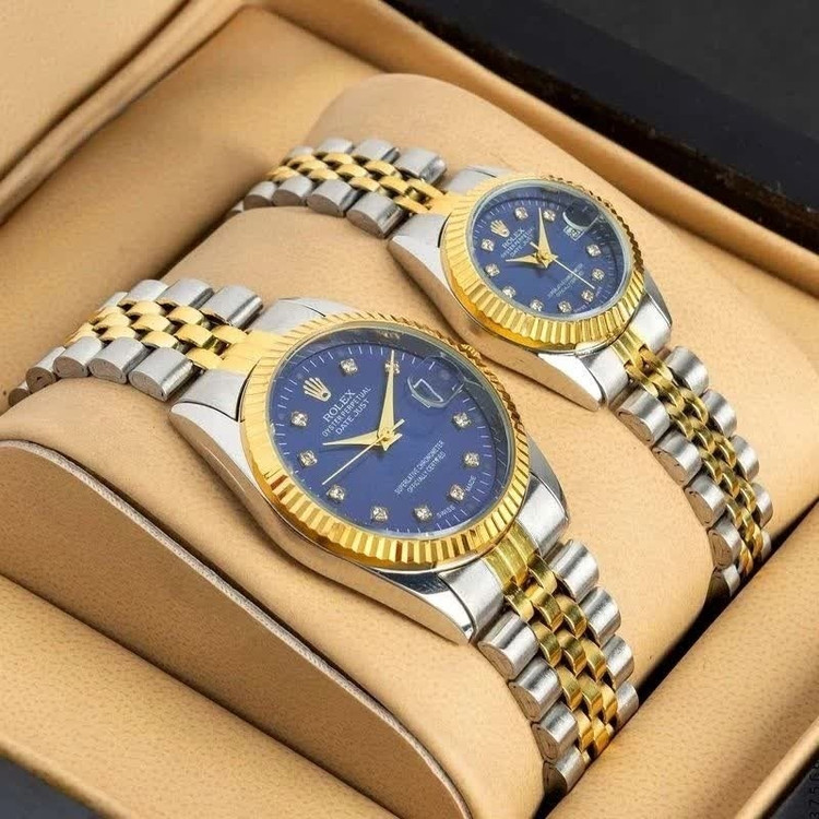 ست ساعت رولکس دیت جاست زنانه و مردانه ROLEX Date just رگه طلایی سرمه ای