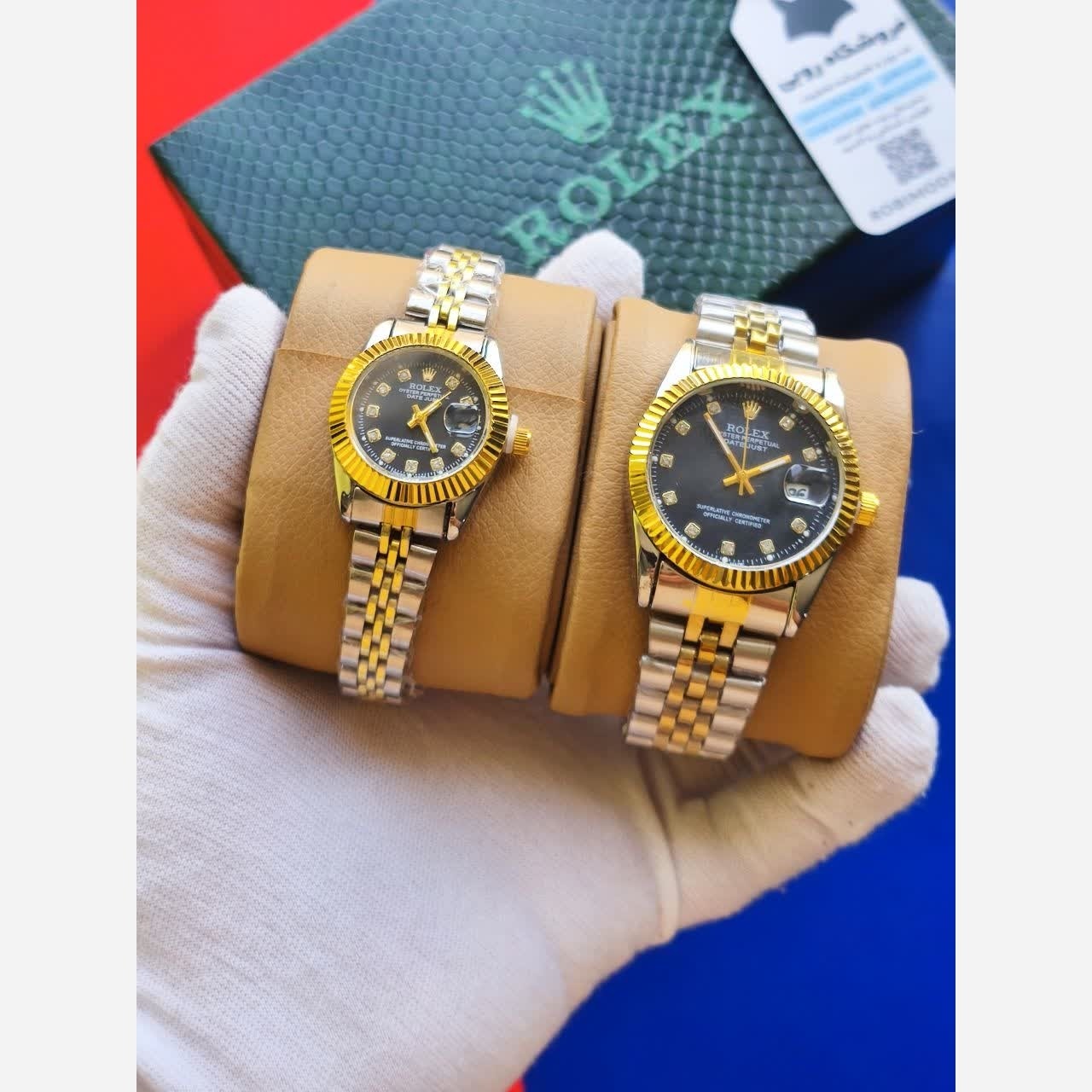 ست ساعت رولکس دیت جاست زنانه و مردانه ROLEX Date just رگه طلایی سرمه ای