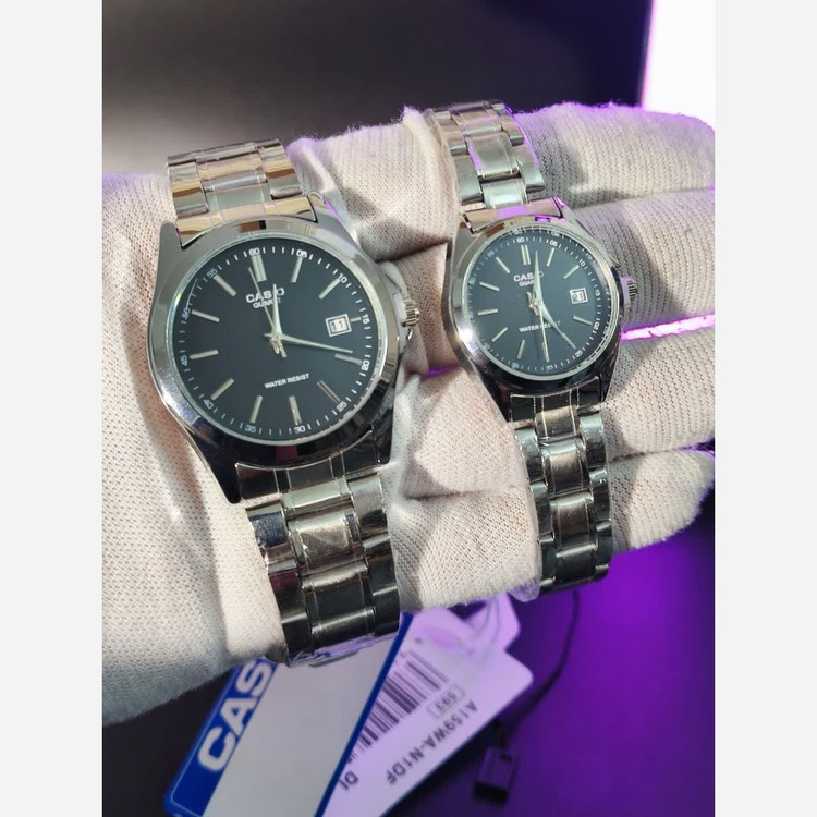 ست ساعت مچی زنانه و مردانه کاسیو CASIO موتور ژاپنی صفحه مشکی