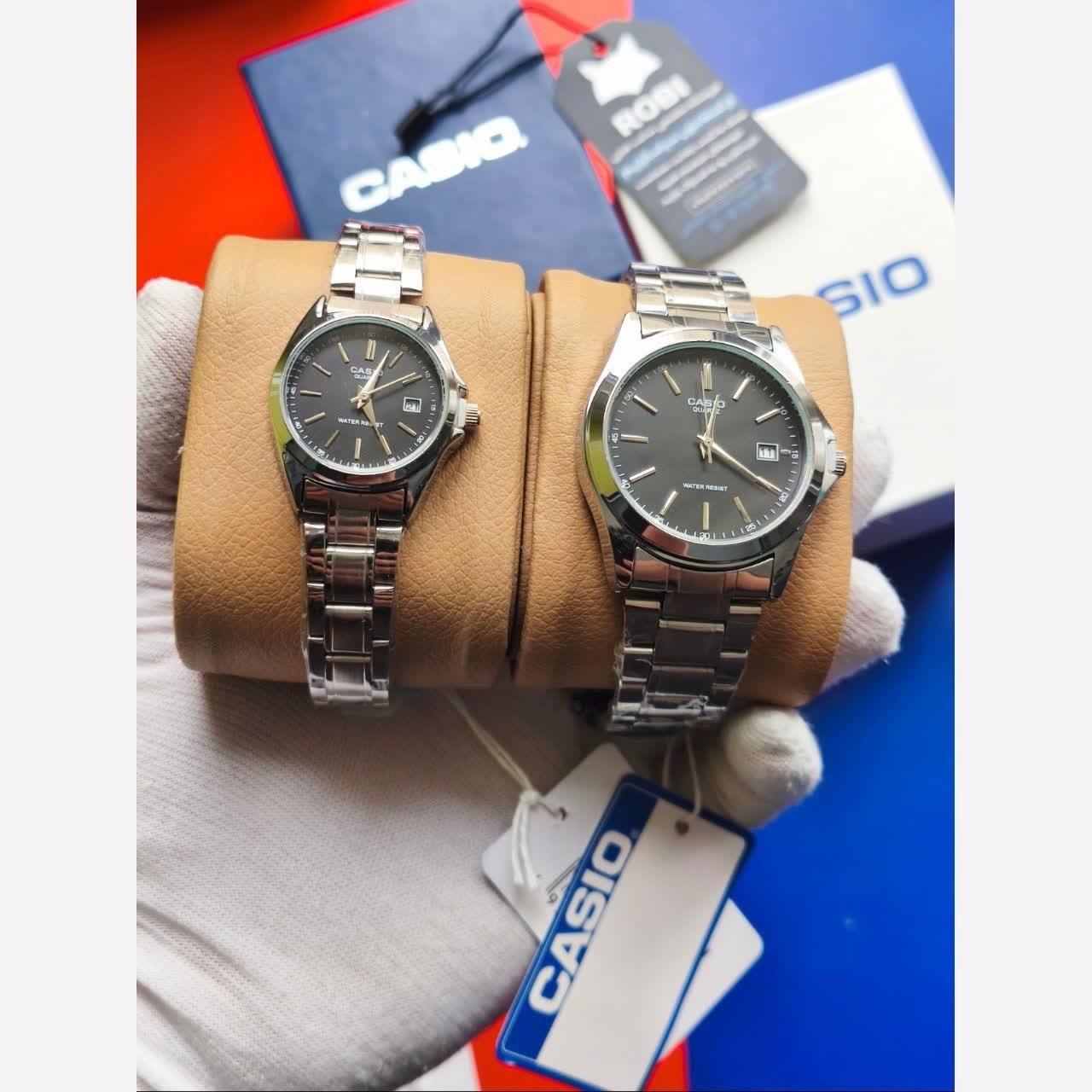 ست ساعت مچی زنانه و مردانه کاسیو CASIO موتور ژاپنی صفحه مشکی