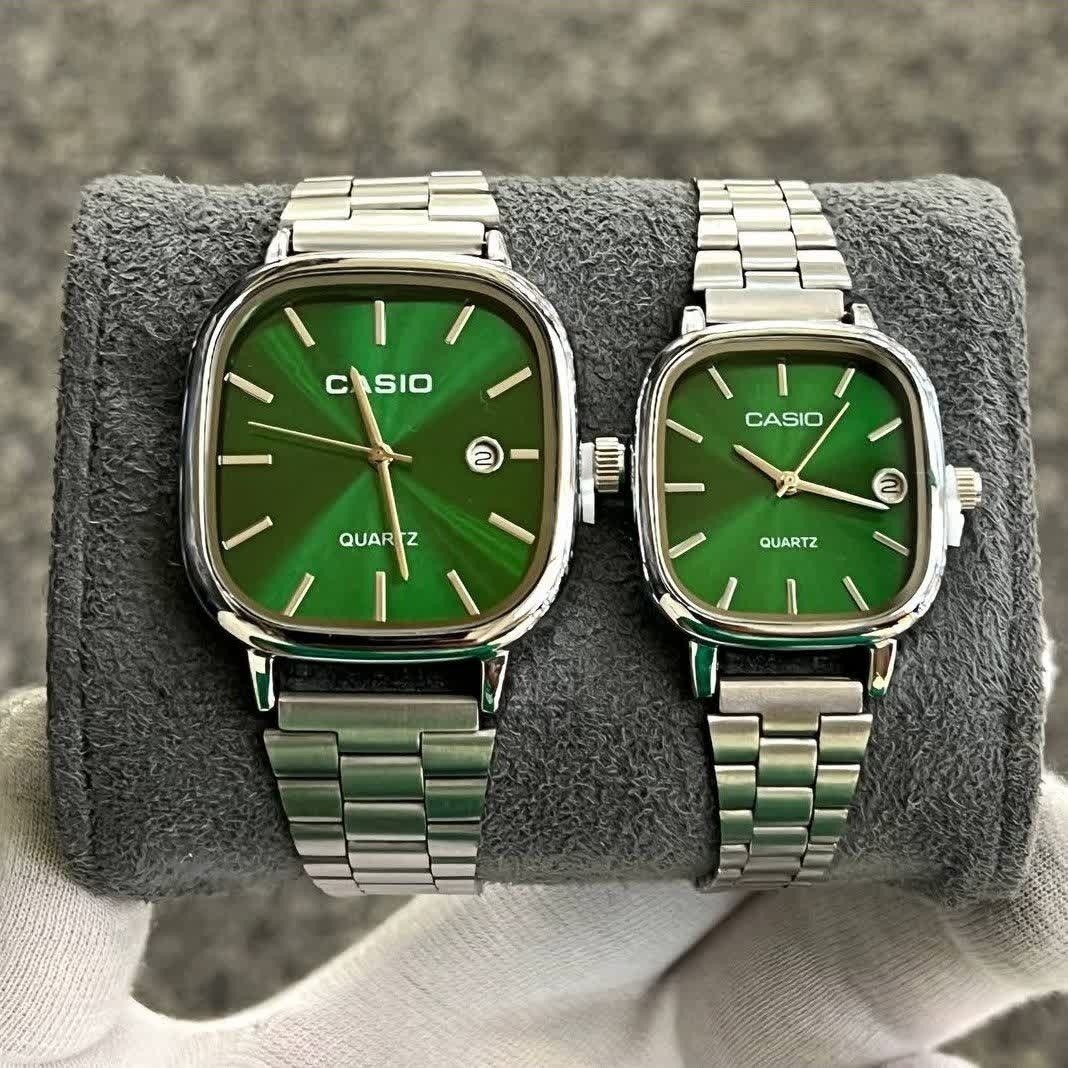 ست ساعت مچی زنانه و مردانه کاسیو اولدمانی CASIO صفحه سبز ژاپنی
