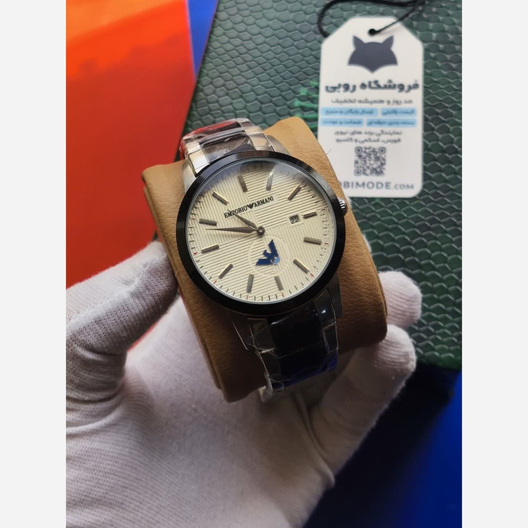 ساعت مچی مردانه امپریو آرمانی زیر ثانیه فعال EMPORIO ARMANI لوگو آبی