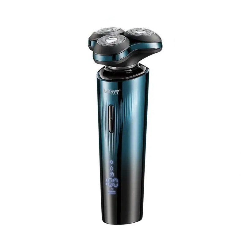 ماشین اصلاح موی سر و صورت شارژی وی جی ار مدل V-303 با تیغه استیل ضد زنگ، سیستم برش شناور سه بعدی، ضد آب، قابلیت اصلاح صفر زن و خط زن، نمایش وضعیت باتری، باتری لیتیومی 600 میلی‌آمپر، سه شانه قابل تعویض
