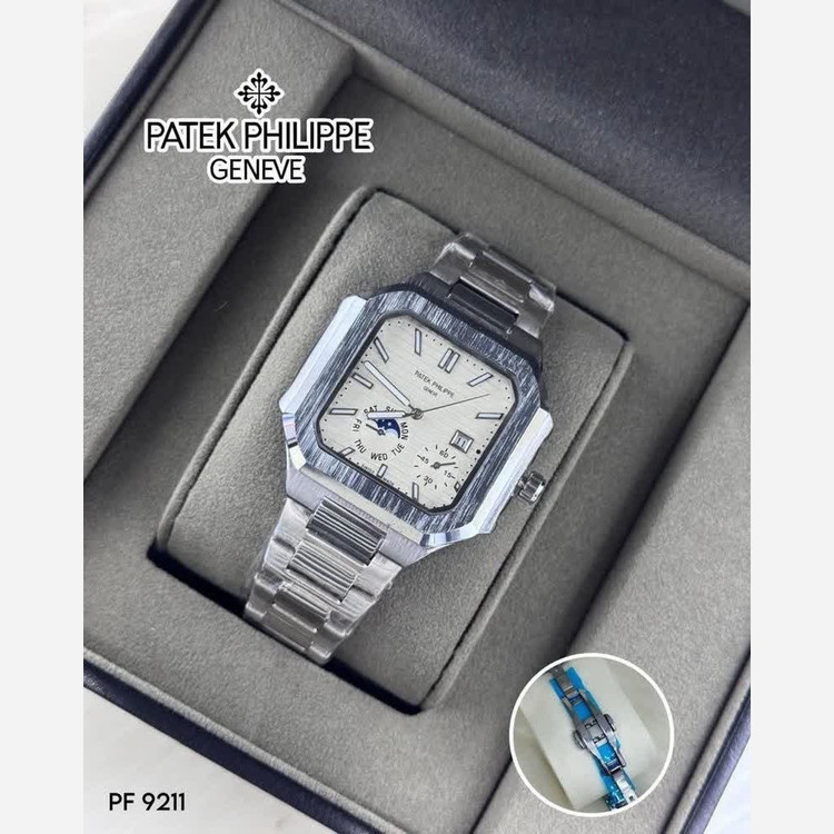 ساعت مچی مردانه پتک فیلیپ Patek Philippe ارجینال قفل مخفی نقره ای