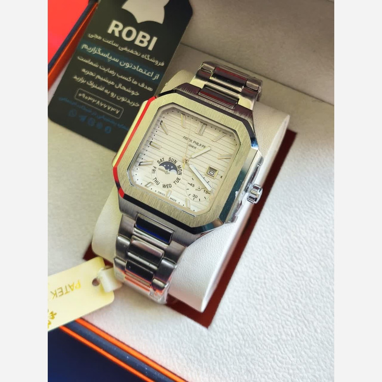 ساعت مچی مردانه پتک فیلیپ Patek Philippe ارجینال قفل مخفی نقره ای