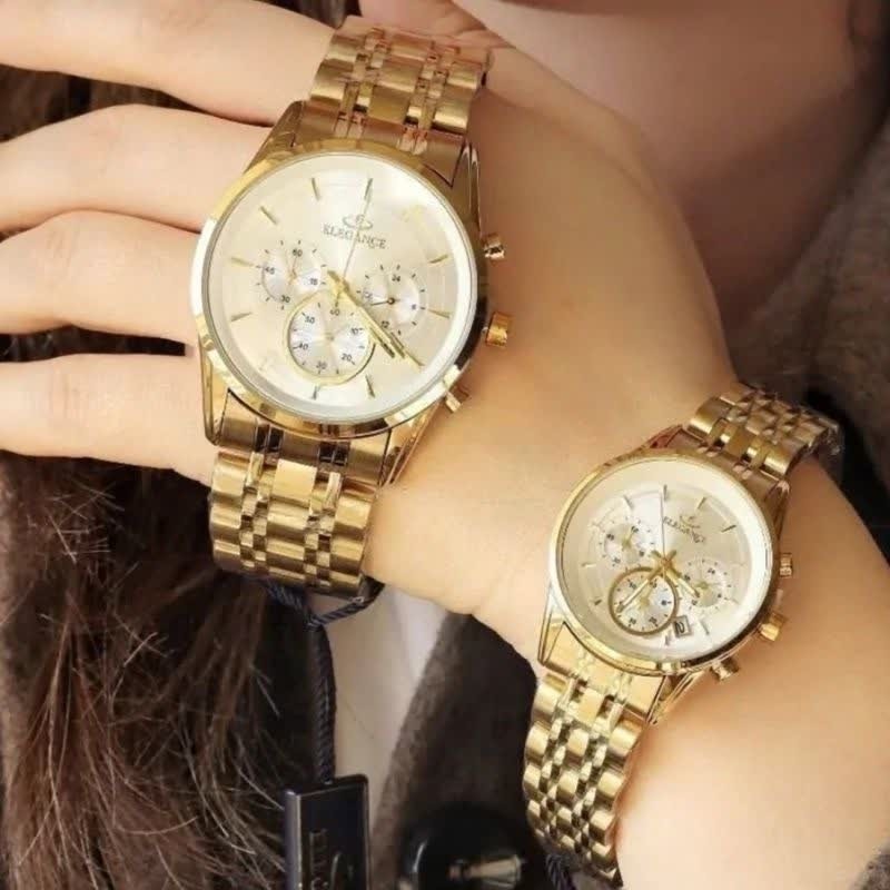 ست ساعت مچی زنانه و مردانه الگانس ELEGANCE طرح کرنو طلایی