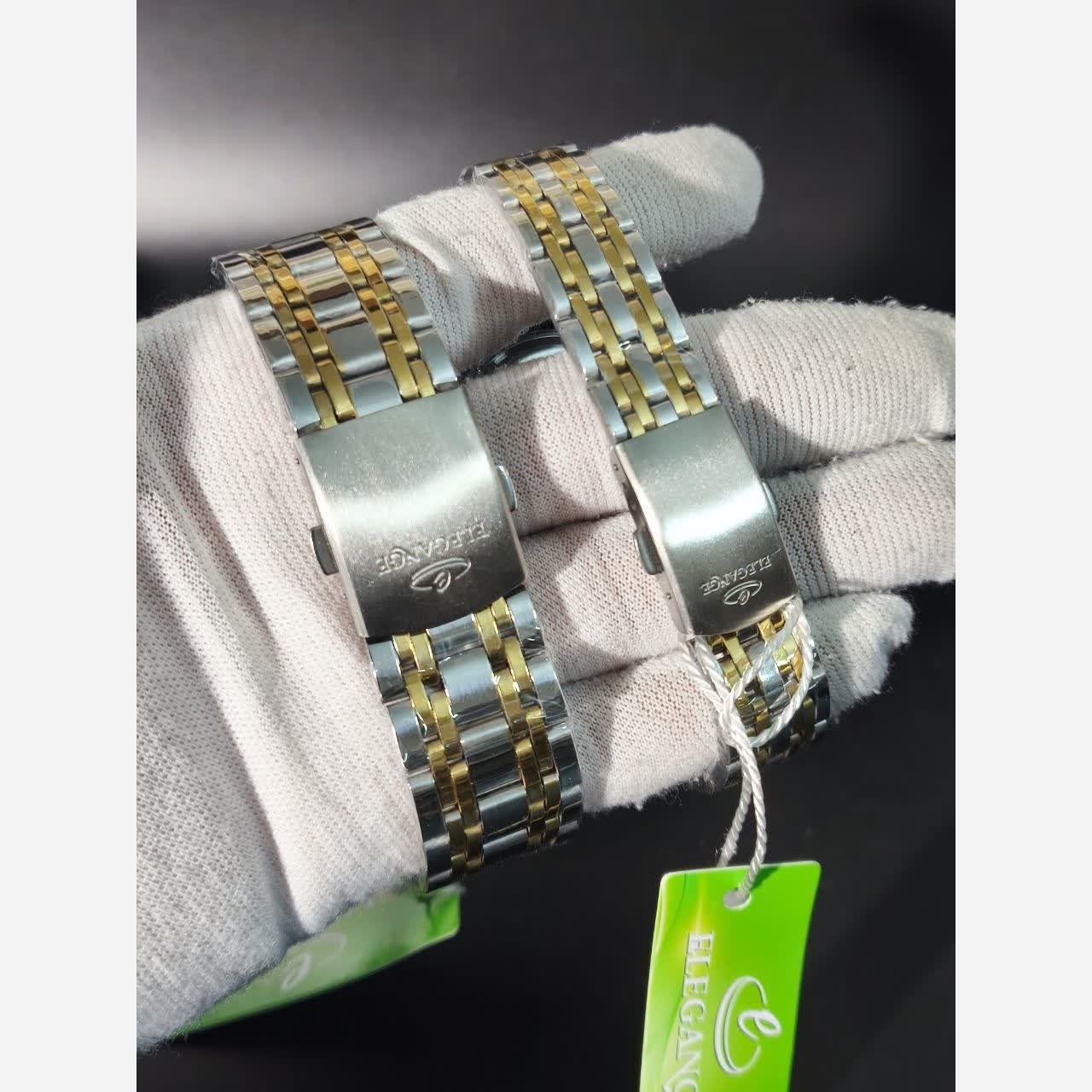 ست ساعت مچی زنانه و مردانه الگانس ELEGANCE طرح کرنو صفحه مشکی،سورمه ای