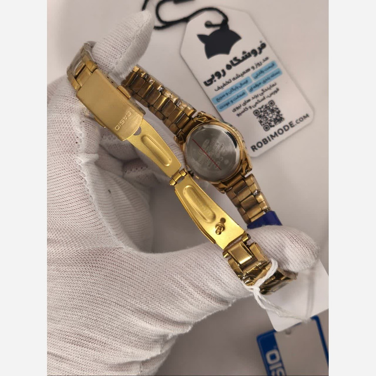 ساعت مچی زنانه کاسیو CASIO موتور ژاپنی بند طلایی صفحه مشکی + جعبه