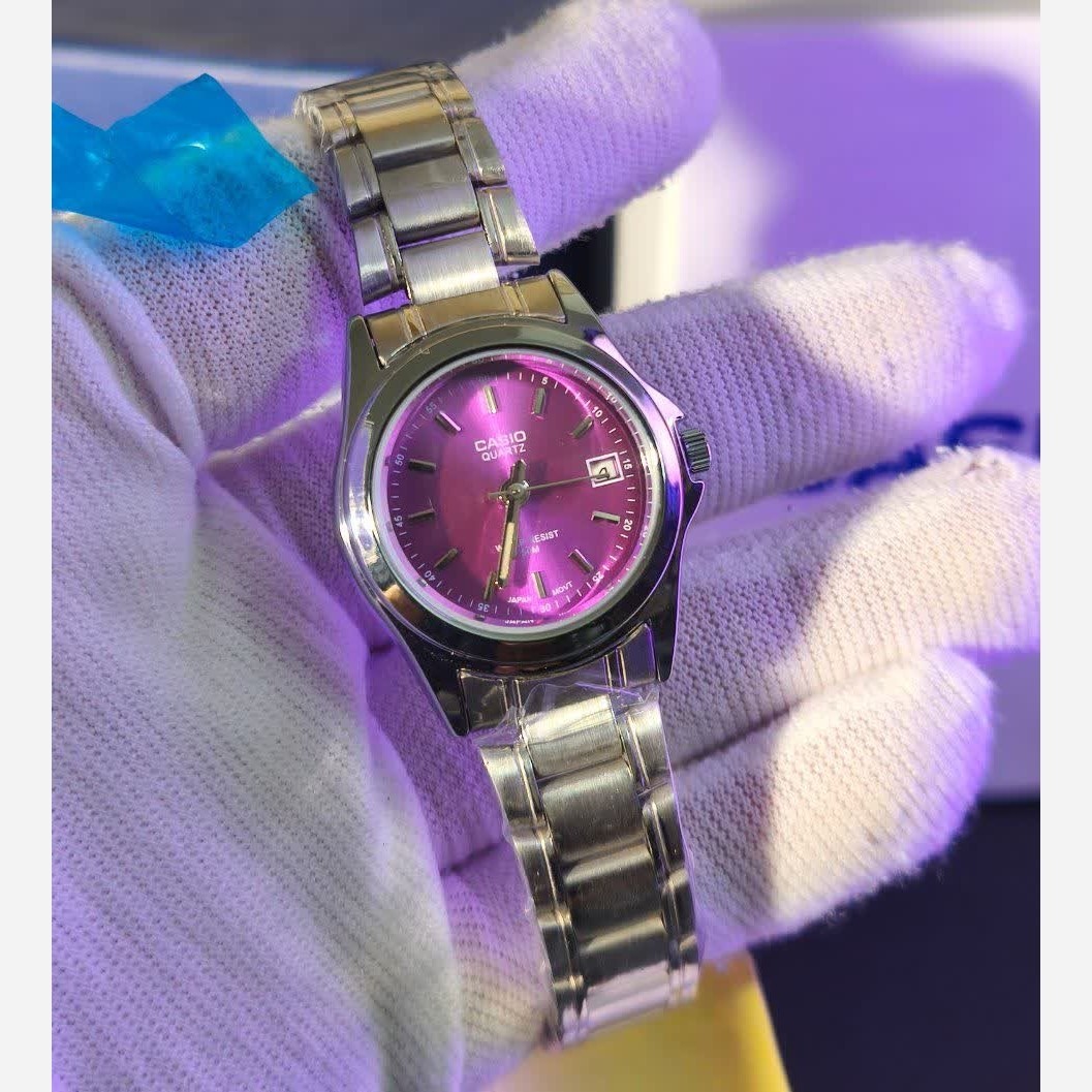 ساعت مچی زنانه کاسیو CASIO موتور ژاپنی صفحه بنفش + جعبه