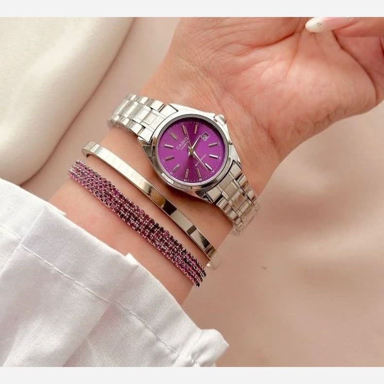 ساعت مچی زنانه کاسیو CASIO موتور ژاپنی صفحه بنفش + جعبه