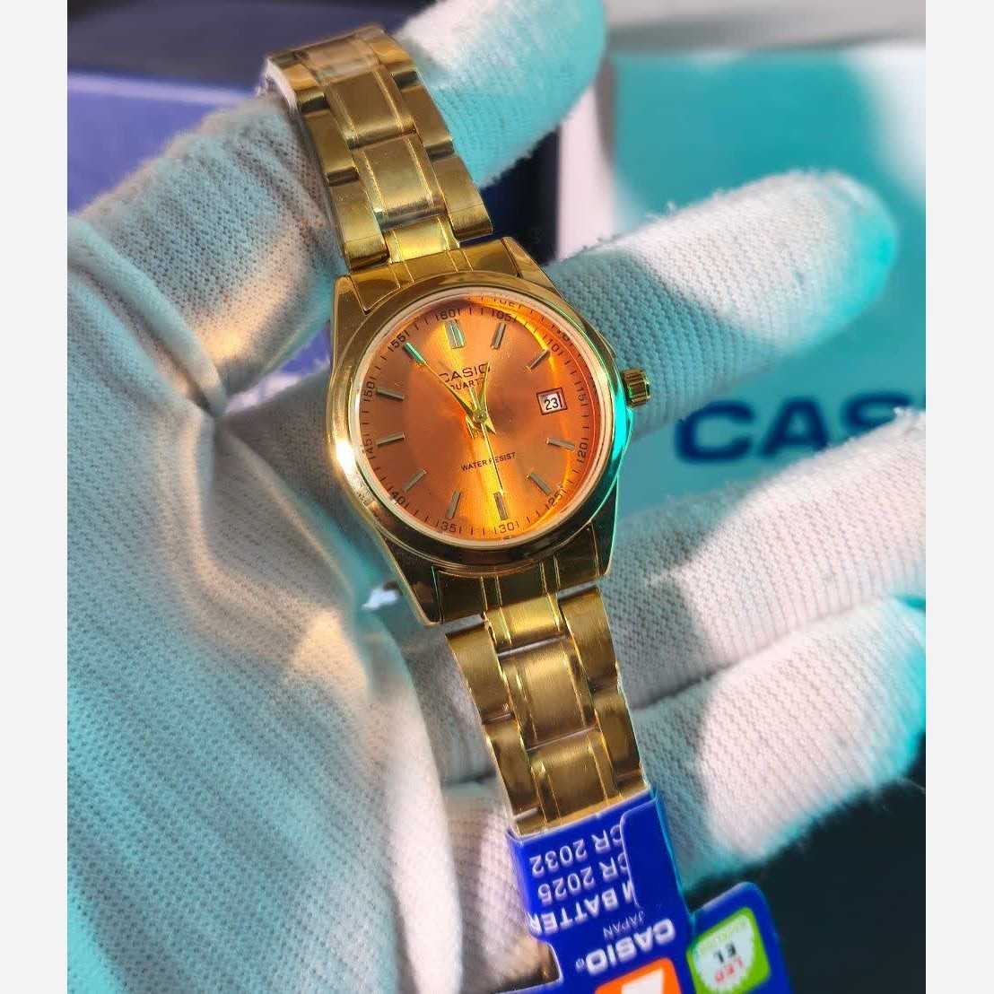 ساعت مچی زنانه کاسیو CASIO موتور ژاپنی بند طلایی + جعبه