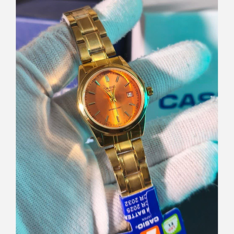ساعت مچی زنانه کاسیو CASIO موتور ژاپنی بند طلایی + جعبه