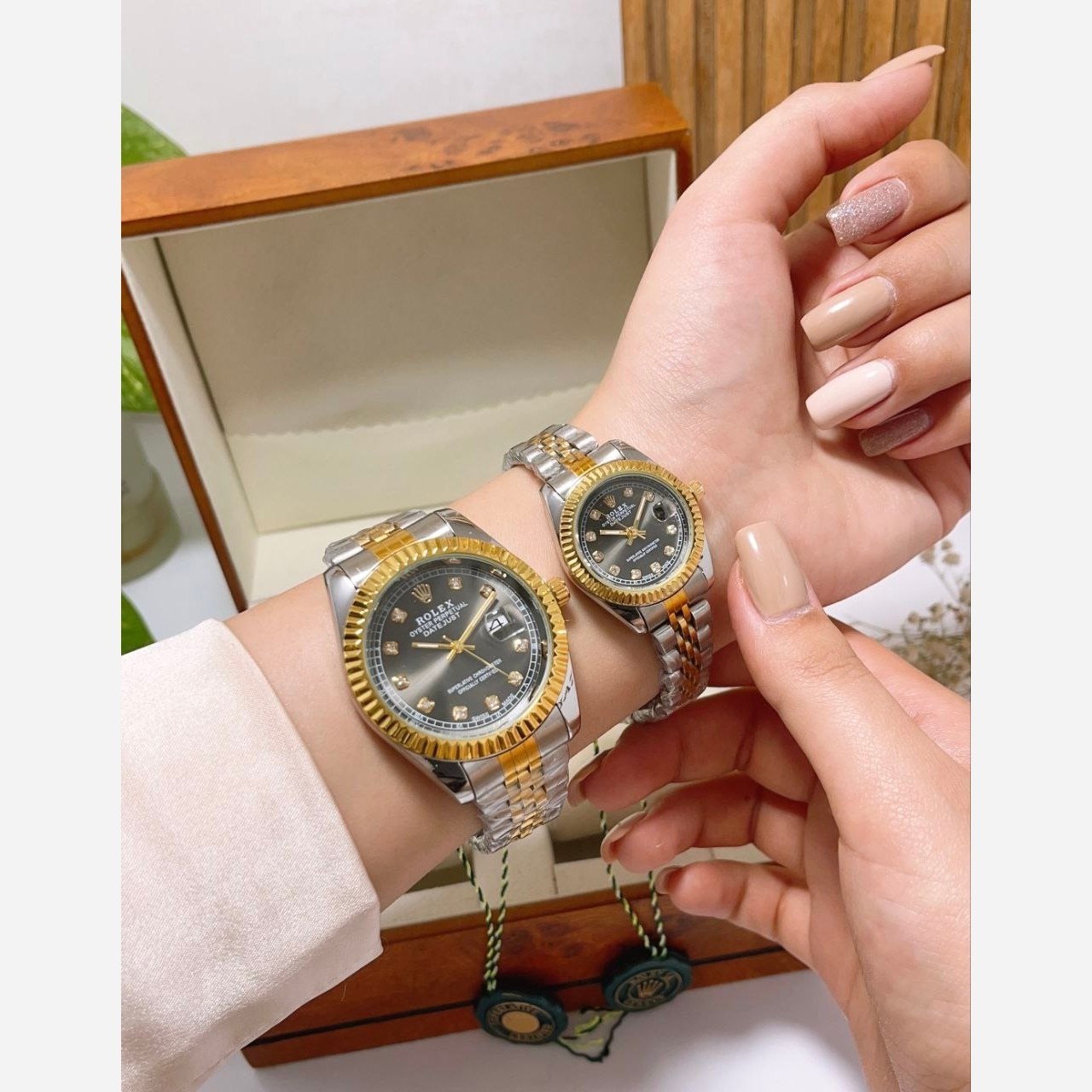 ست ساعت رولکس دیت جاست زنانه و مردانه ROLEX Date just کیفیت عالی صفحه طوسی