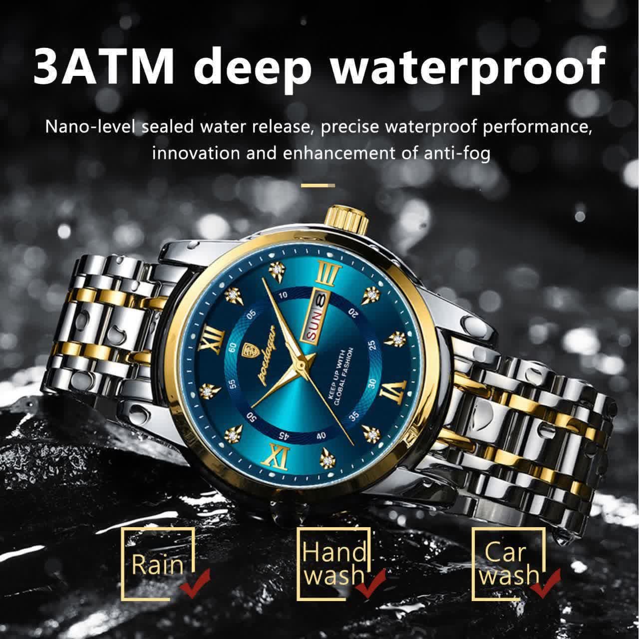 ساعت مچی مردانه پوداگار POEDAGAR اورجینال دو تقویمه صفحه آبی کله غازی مدل M1 نسخه اروپایی