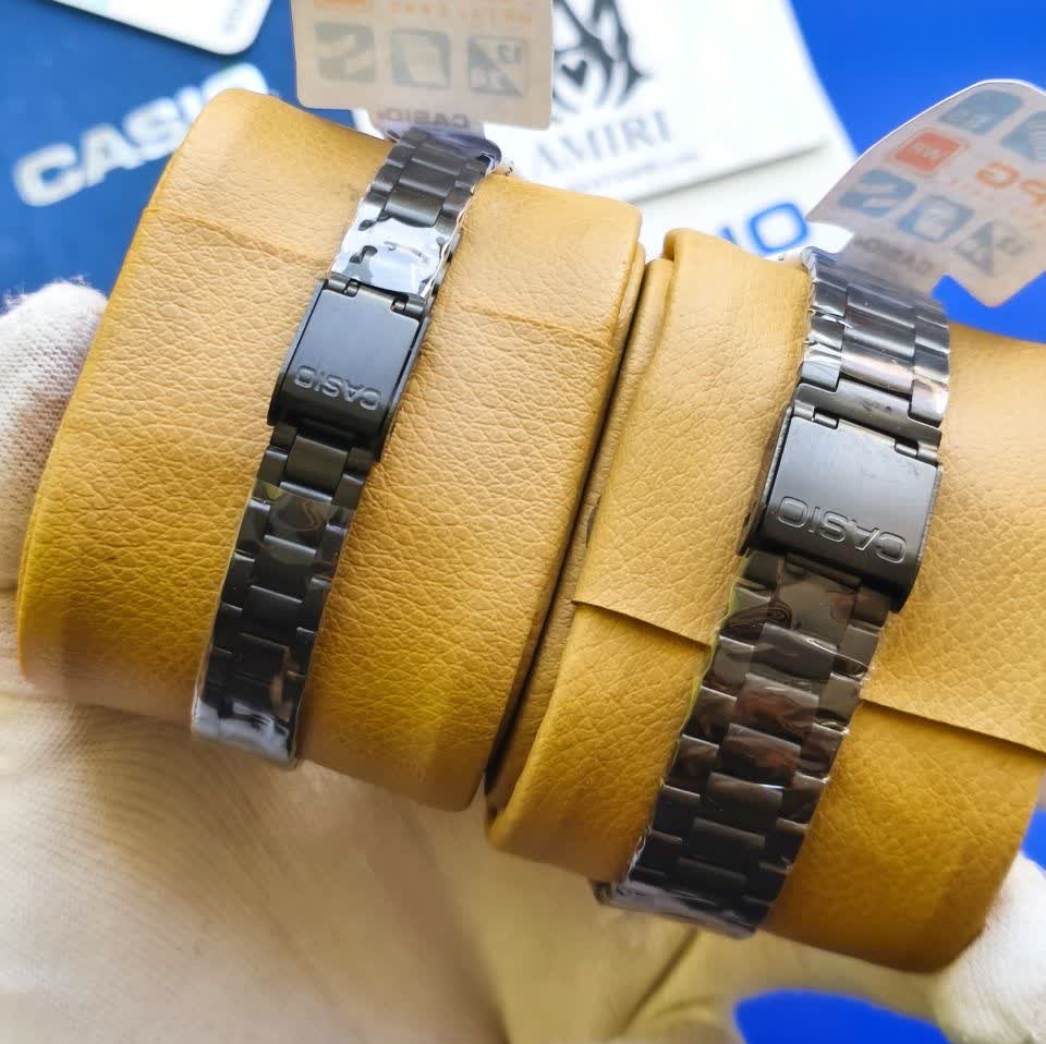 ست ساعت مچی زنانه و مردانه کاسیو اولدمانی CASIO موتور ژاپنی مشکی طوسی + جعبه