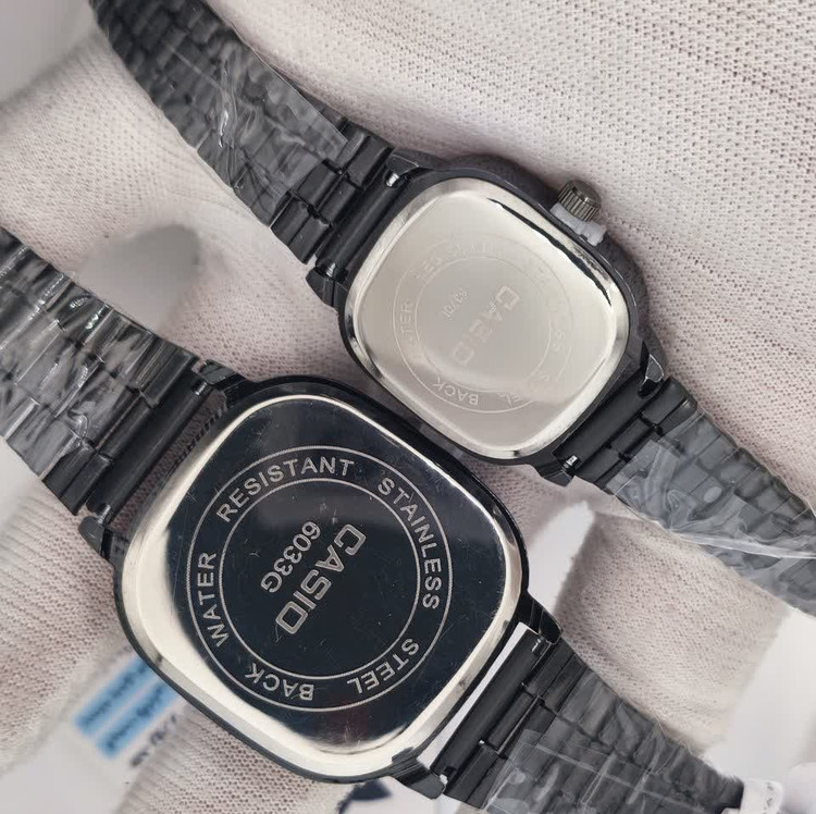 ست ساعت مچی زنانه و مردانه کاسیو اولدمانی CASIO موتور ژاپنی مشکی طوسی + جعبه