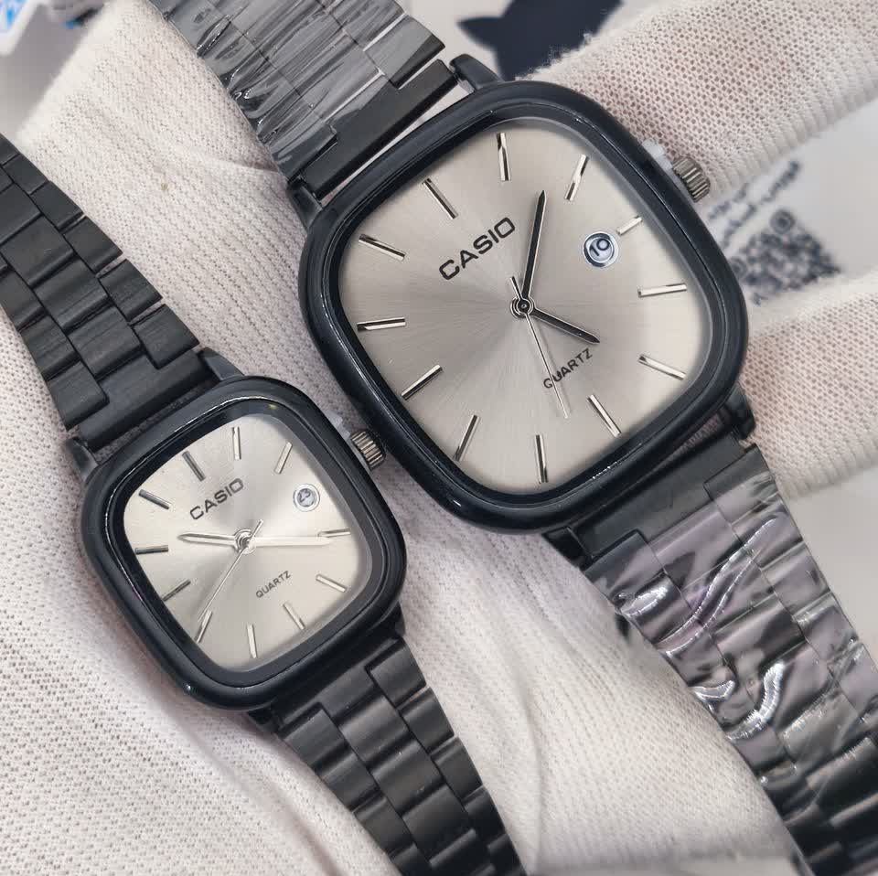 ست ساعت مچی زنانه و مردانه کاسیو اولدمانی CASIO موتور ژاپنی مشکی طوسی + جعبه