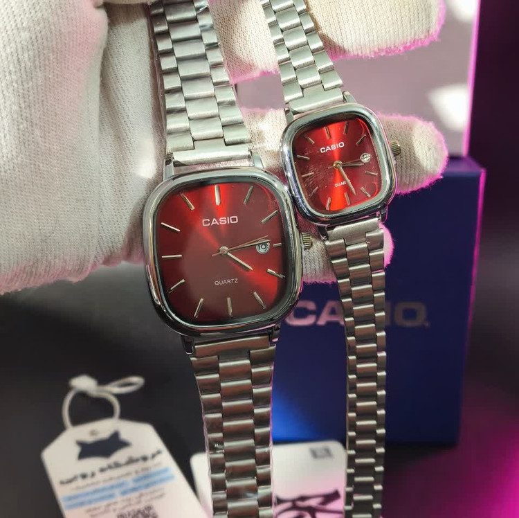ست ساعت مچی زنانه و مردانه کاسیو اولدمانی CASIO موتور ژاپنی صفحه قرمز + جعبه